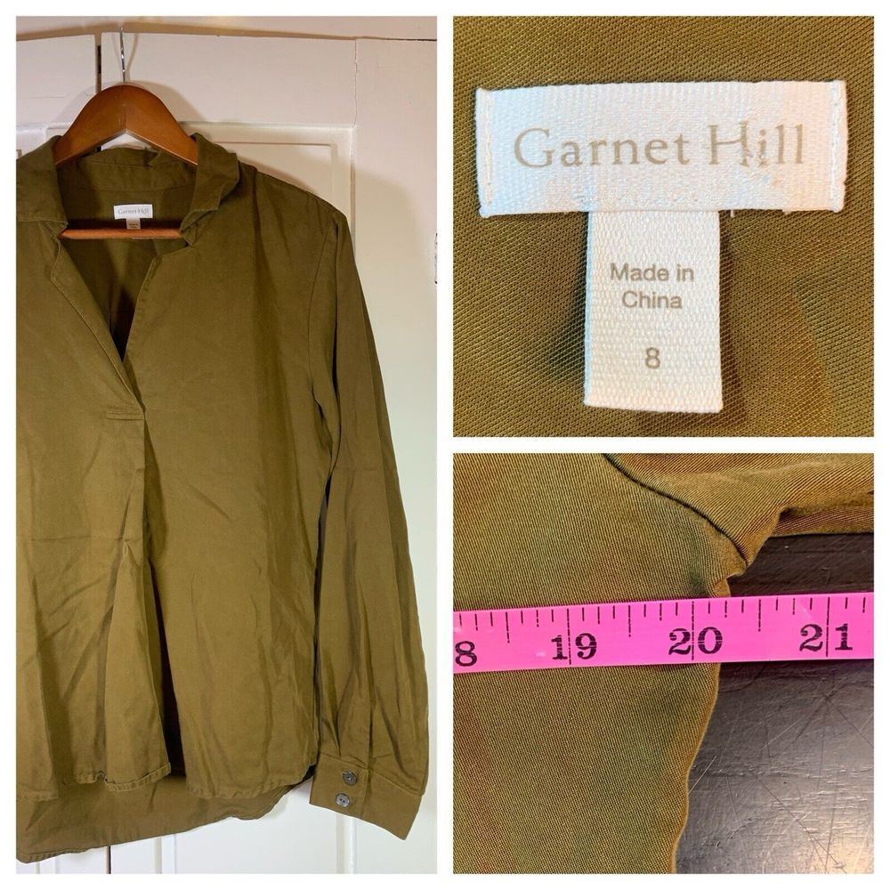 Garnet Hill Popover Lagenlook Blouse Womens 8 Brown Lyocell Flowy Office Church